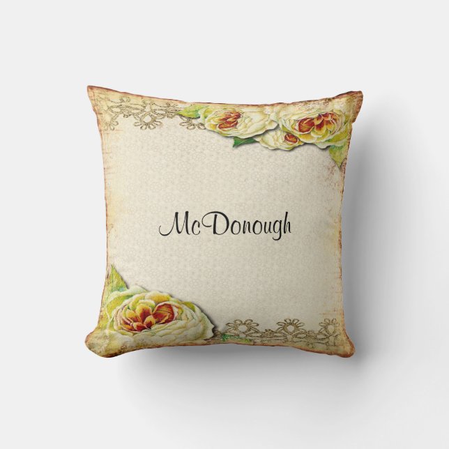 Vintage Rose Collage Pattern Throw Pillow (Front)