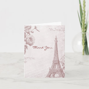 Vintage Rose Color Eiffel Tower Thank You card