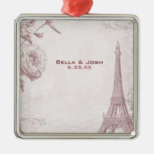 Vintage Rose Color Eiffel Tower Wedding Ornament