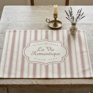 Vintage Rose & Cream Striped French Country Cloth Placemat