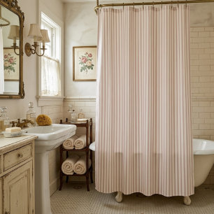 Vintage Rose & Cream Striped French Country Shower Curtain