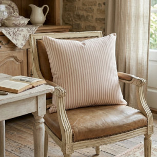 Vintage Rose & Cream Striped French Country Throw Pillow