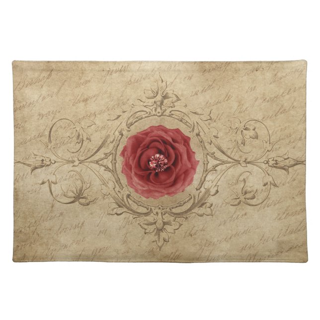 Vintage Rose Decoupage Tissue Paper Cloth Placemat (Front)