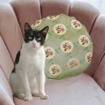 Vintage Rose Doily Green Damask