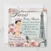 Vintage Rose Eiffel Tower Paris Baby Shower Invitation (Back)