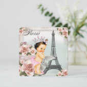 Vintage Rose Eiffel Tower Paris Baby Shower Invitation (Standing Front)