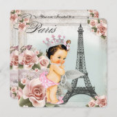 Vintage Rose Eiffel Tower Paris Baby Shower Invitation (Front/Back)