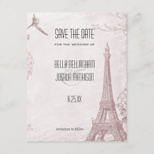 Vintage Rose Eiffel Tower Save the Date