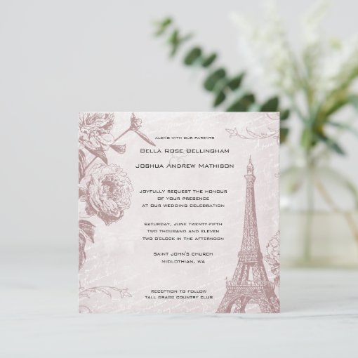 Vintage Rose Eiffel Tower Wedding Invitation | Zazzle