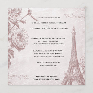 Vintage Rose Eiffel Tower Wedding Invitation