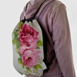 Vintage  Rose Elegance Drawstring Bag