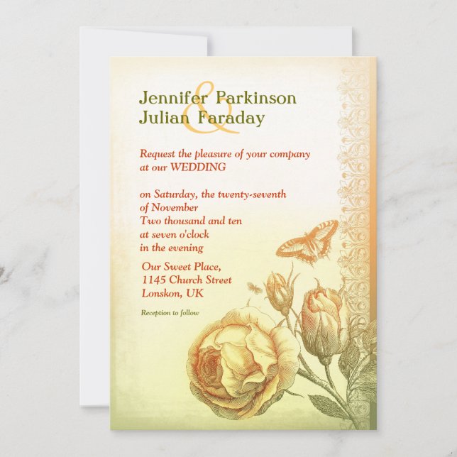 vintage rose elegant beautiful wedding invitation (Front)