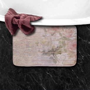 Vintage Rose Ephemera Floral Watercolor Bath Mat