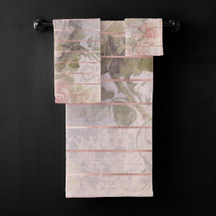 Vintage Rose Ephemera Floral Watercolor Bath Towel Set
