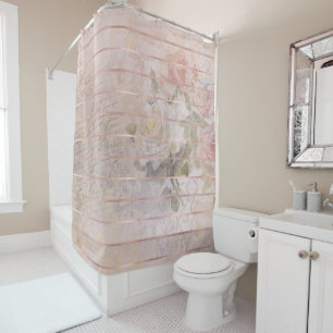 Vintage Rose Ephemera Floral Watercolor Shower Curtain
