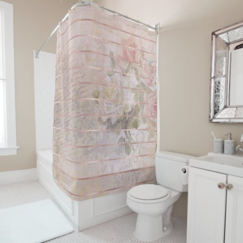 Vintage Rose Ephemera  Floral Watercolor Shower Curtain