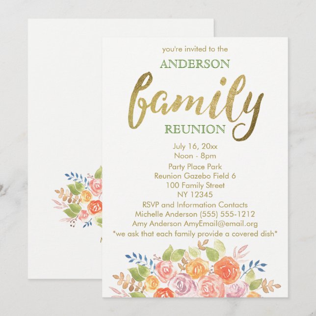 Vintage Rose Family Reunion Invitation (Front/Back)