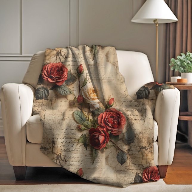 Vintage Rose Fleece Blanket (Creator Uploaded)