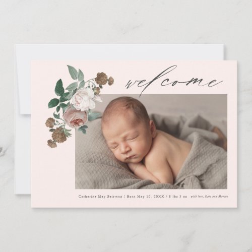 Vintage rose floral baby photo birth announcement