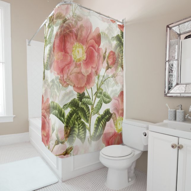 Vintage Rose Floral Blooms Shower Curtain (In Situ)