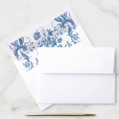 Vintage Rose Floral Blue White Elegant Wedding  Envelope Liner
