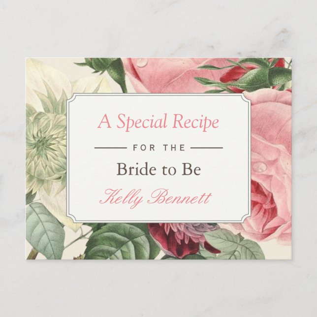 Vintage Rose Floral Bridal Shower Recipe Postcard (Front)