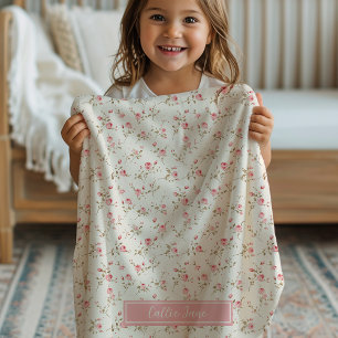 Vintage Rose Floral Custom Name Baby Blanket