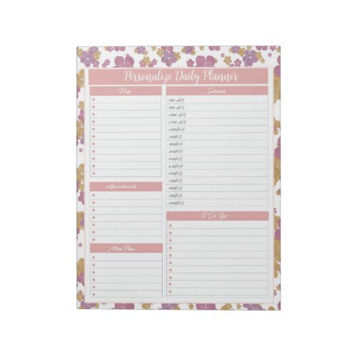 Vintage Rose Floral Daily Planner Schedule To Do Notepad