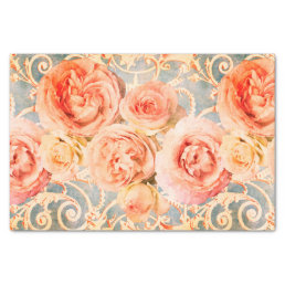 Vintage Rose Floral Damask Coral Peach Tissue Paper