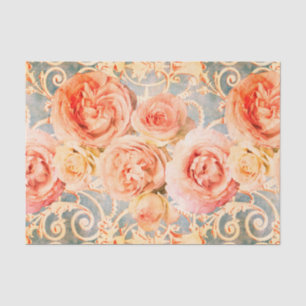 Vintage Rose Floral Damask Coral Peach Tissue Paper
