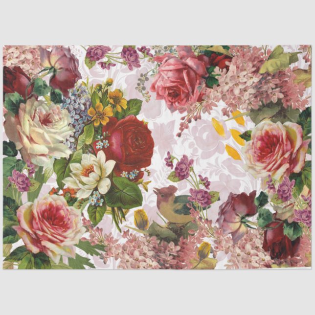 Vintage Rose Floral Decoupage Ephemera Tissue Paper (Front)