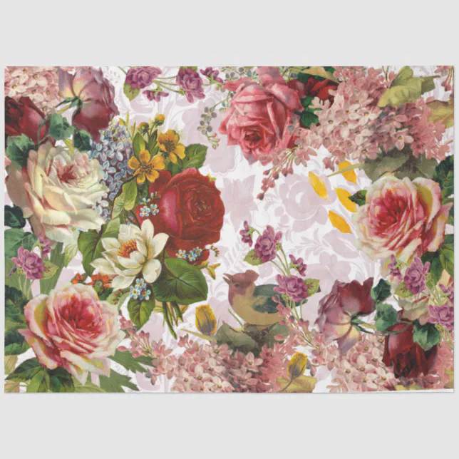 Vintage Rose Floral Decoupage Ephemera Tissue Paper | Zazzle