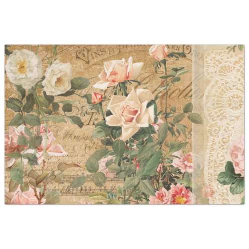 Vintage Rose Floral Ephemera French Decoupage  Tissue Paper