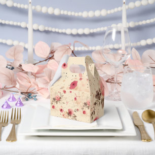 Vintage Rose Floral Favor Box Pink and Cream