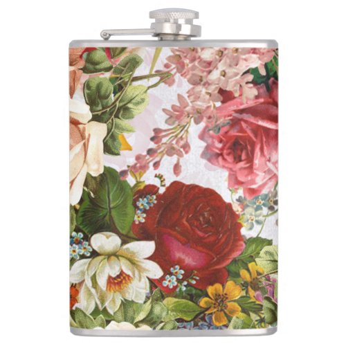 Vintage Rose Floral Melange Collage Flask