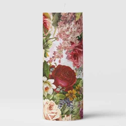 Vintage Rose Floral Melange Collage Pillar Candle