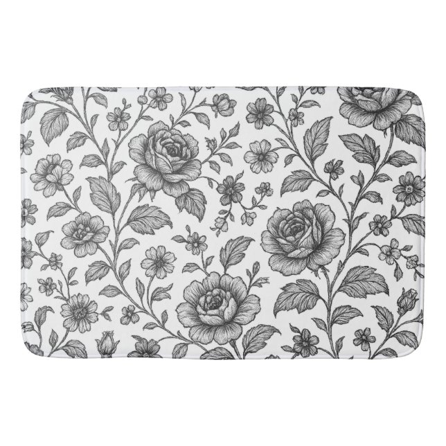 Vintage Rose Floral Pattern  Bath Mat (Front)