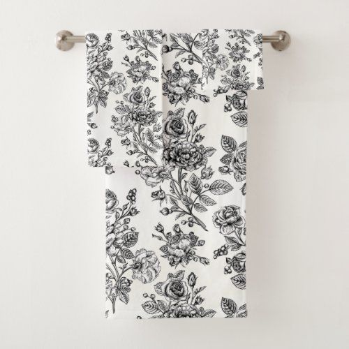 Vintage Rose Floral Pattern Bath Towel Set