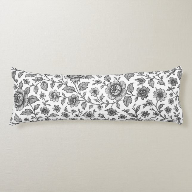 Vintage Rose Floral Pattern  Body Pillow (Front)