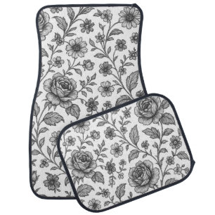 Vintage Rose Floral Pattern Car Floor Mat