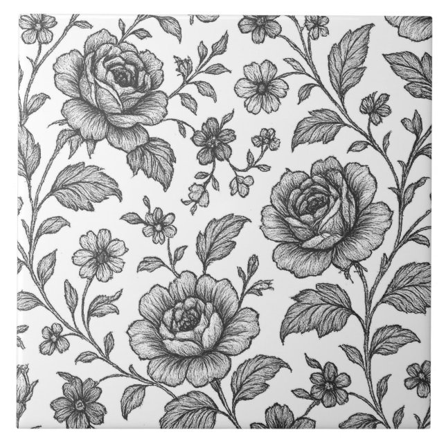 Vintage Rose Floral Pattern  Ceramic Tile (Front)