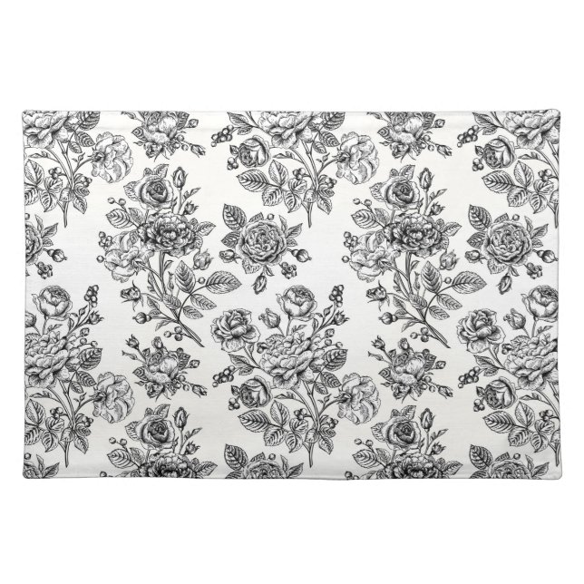 Vintage Rose Floral Pattern Cloth Placemat (Front)