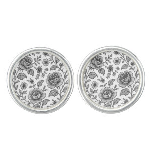 Vintage Rose Floral Pattern Cufflinks