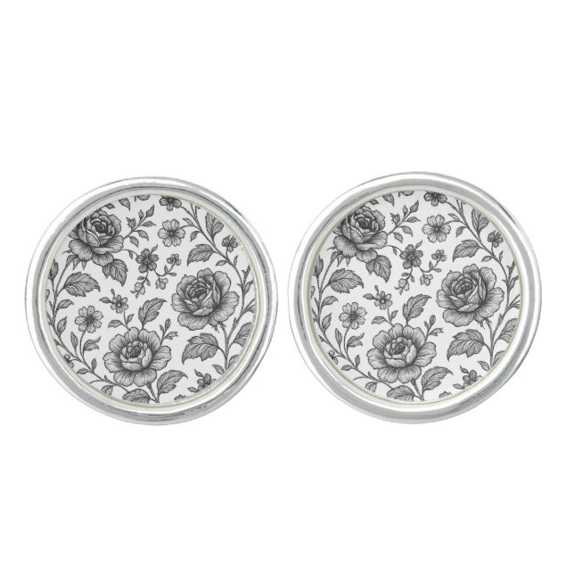 Vintage Rose Floral Pattern  Cufflinks (Front)