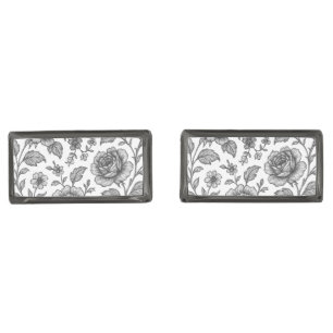 Vintage Rose Floral Pattern Cufflinks