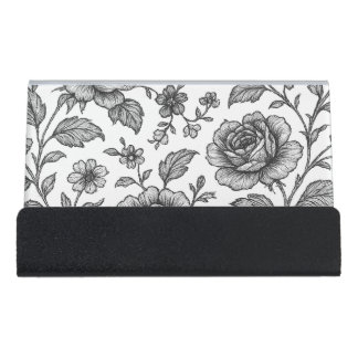 Vintage Rose Floral Pattern Desk Business Card Holder