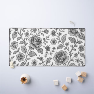 Vintage Rose Floral Pattern Desk Mat
