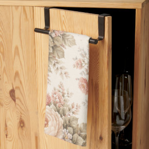 Vintage Rose Floral Pattern Elegant Pastel Kitchen Towel