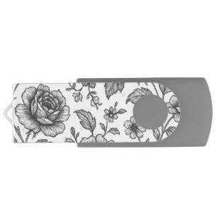 Vintage Rose Floral Pattern  Flash Drive