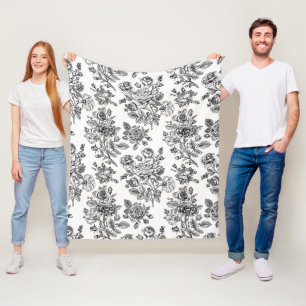 Vintage Rose Floral Pattern Fleece Blanket